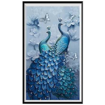 5D diamond tapybos gyvūnų įėjimo dviejų blue peacock mozaika, siuvinėjimas kryželiu namų puošybai 
