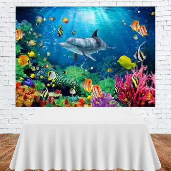 Povandeninio Pasaulio Ryklys Koralų, Žuvų Kūdikių Animacinių filmų Fone Vaikų Gimtadienio Kambarį Apdailos Fotografijos Studijoje Fonas