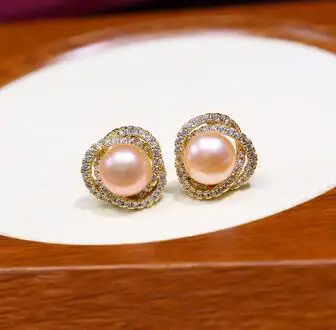 didmeninė juoda balta rožinė 8-9mm Natūralių Gėlavandenių perlų auskarai indėlių Kristalų cirkonis Juvelyriniai dirbiniai
