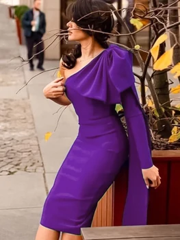 Ilgomis Rankovėmis Tvarstis Suknelė 2022 Nauji Moteriški Violetinė Bodycon Suknelė Elegantiškas, Seksualus Bowknot Vakarą Klubo Šalis Suknelė Aukštos Kokybės Vasarinės