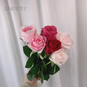 10vnt Pajusti tikrą Touch Rose Dirbtinės Gėlės Dekoracija Sode Gėlių, Vestuvių Dekoravimas Vestuvinės Puokštės Netikrą Rožės