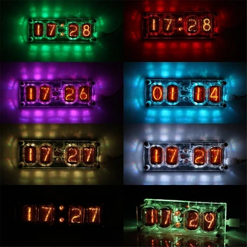 IN12 Švyti Vamzdis Laikrodis Septynių spalvų RGB LED DS3231 Nixie Laikrodis-12B v-12 Švyti Vamzdis Laikrodis 4-bitų Integruotas 