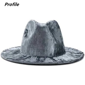 Fedora skrybėlę plokščių kraštų aukso aksomo skrybėlę naujas unisex hip-hop aksomo fedora skrybėlę jazz rudens ir žiemos кепка мужская