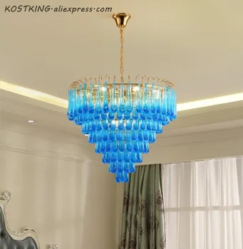 Postmodernios prabangūs krištolo sietynas kambarį valgomasis mėlyna vandens lašas asmenybės kūrybinį dizainerio modelį kambario lempa led