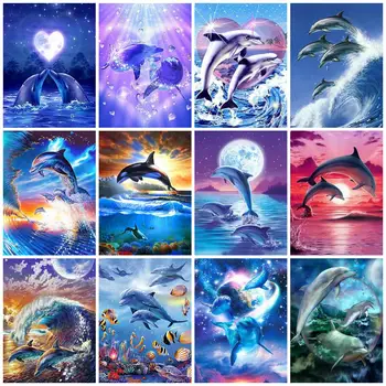 Royal Paslaptis, Apvalus Deimantas Siuvinėjimo Delfinų Kryželiu Diamond Tapybos Rinkiniai Mozaikos Gyvūnų Pardavimo Cirkonio Meno Rankų Darbas
