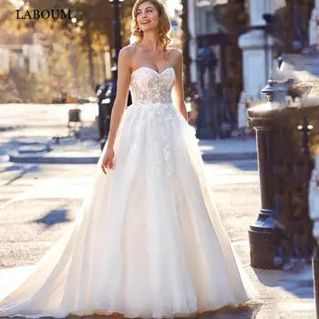 LaBoum Brangioji Stebėjimo A-Line Wedding Dresses Backless Nėrinių Appliques Vestuvinės Suknelės Pagal Užsakymą Pagaminti Princesė Vestidos De Novia