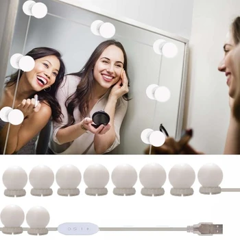 Holivudo Stiliaus LED Veidrodis Šviesos Makiažo Veidrodėliai USB Kosmetikos Make Up Lempa, 10 Lempučių Rinkinys, 3 Spalvų Apšvietimas Grožio Padažu