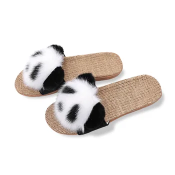 Namų Lininės Šlepetės Moterų Vasarą Naujų Mielas Pliušinis Panda Linų Skaidres Merginos PVC Soled Butas Kvėpuojantis Fifo Atsitiktinis Flip Flops