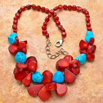 Terisa Pearljewellery Gamtos Mėlyna Turquoises Raudonos, Koralų Karoliai 18inches 10-20mm Mados Lady Vakarėlį, Vestuvių Dovana