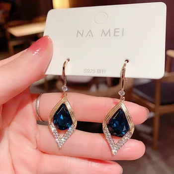 Dropshipping naujos krištolo auskarai moterų deimantų auskarai mėlynos spalvos auskarai prie ausies kabliuko auskarai bižuterijos papuošalai 2021wholesale