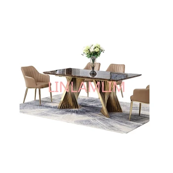 marmuro, nerūdijančio plieno, valgomasis stalas nustatyti comedor sillas de comedor стол обеденный mesa comedor muebles de madera mesa + 4 kėdės