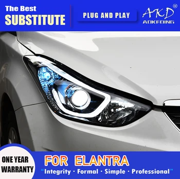 AKD Galvos Lempa Hyundai Elantra LED Žibintų 2011-2016 Žibintai Elantra DRL Posūkio Signalo Aukštos Pluošto Angel Eye Projektoriaus Objektyvas