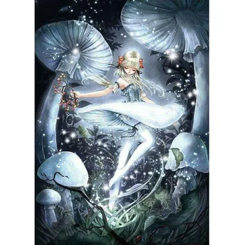 Grybų Fairy Angelas Diamond Tapybos Kryželiu 5d kvadratiniu/Apvalus Siuvinėjimo Rinkiniai Diamond Mozaika, Sienos Gydymo Tapyba