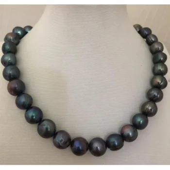 spalvingas 12-13mm Tahitian juoda žalia perlų vėrinį 18inch 925silver