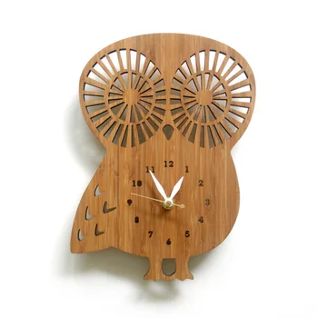 12 colių Pelėda Modelio Laikrodį už Namų Sienų Dekoras Animacinių filmų Bambuko Laikrodžiai Gyvūnų Europa Modernaus dizaino Vaikų Kambario Dekoravimas