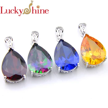 Luckyshine 4 Vnt Rainbow Crystal Kubinių Zirconia Brangakmenių, Pakabučiai, Karoliai Sidabro Padengtą Moterų Pakabučiai Su Grandinės