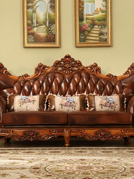 Aukštos kokybės Europos odos sofos, medžio drožyba daugiavaikės šeimos gyvenamasis kambarys prabanga įmontuotu baldų sėdima kėdė