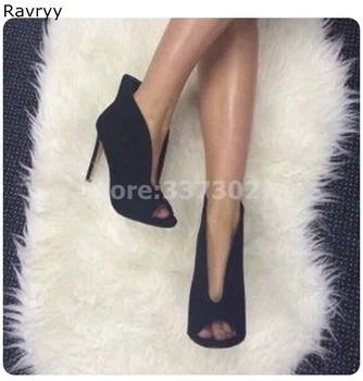 Mados U-formos atidaryti moters batai slip-on moteriška suknelė, batai peep toe seksualus, trumpas įkrovos juodos verstos odos plonas kulnas, batų