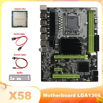 X58 Motininę LGA1366 Kompiuterio motininė Plokštė Palaiko DDR3 ECC Atminties Su X5650 CPU+SATA Kabelis+Switch Kabelis