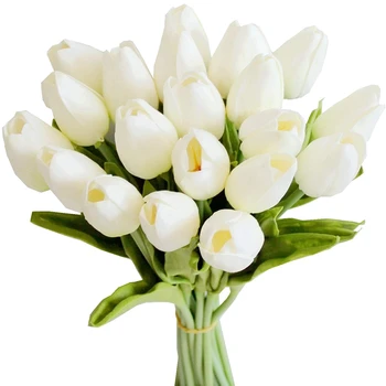 20Pcs Balta 13.8 colių Dirbtinės Tulpės Gėlių Šaliai, Papuošalai,Vestuvių Namų Puošybai