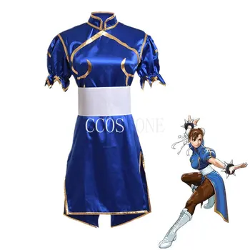 Permainan Street Fighter Chun Li Cosplay Kostum Biru Režimas Koridor Pesta Helovinas Dengan Pakaian Wanita Anak Perempuan