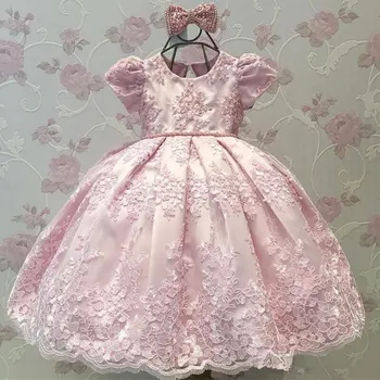 Pink Gėlių Mergaičių Suknelės Nėriniai Aplikacijos Bžūp Rankovėmis, Vestuvių Princesė Vaikų Šalis Kamuolys Suknelė Pirmos Komunijos Suknelė