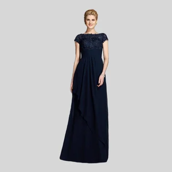 Tamsiai Mėlynos Motinos Nuotakos Suknelės-line Bžūp Rankovėmis Šifono Nėriniai Plius Dydis Ilgas Jaunikis Mamos Suknelės, Vestuvių