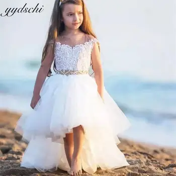 Balta Appliques Gėlių mergaičių Suknelės, Vestuvių 2022 Tiulio Nėrinių Mielas Duobute Kamuolys Suknelė Kūdikio Gimtadienio Pirmos Komunijos Suknelė