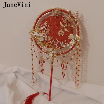 JaneVini 2022 Aukso Phoenix Nuotakos Puokštės Ventiliatorius Dirbtinės Gėlės Ilgai Kutai Tradicinės Kinų Vestuvių Ventiliatorius Nuotaka Priedai