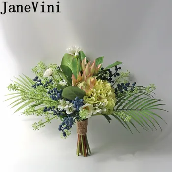 JaneVini Vintage Žalia Vestuvių Gėlės Nuotaka Vertus Puokštė Ins Mėlynių Dirbtinis, Netikras Gėlių Hydrangea Nuotakos Puokštės 2022