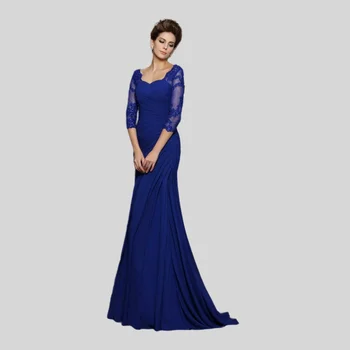 Royal Blue Motina Nuotakos Suknelės Undinė 3/4 Rankovėmis Šifono Appliques Plus Size Ilgai Jaunikis Mamos Suknelės, Vestuvių
