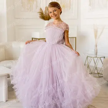 Princesė Tiulio Ilgai, Gėlių Mergaičių Suknelės Boho Raukiniai Zawalcowany Maži Vaikai Vestuvių Suknelė Komunijos Suknelės Gimtadienio Suknelė
