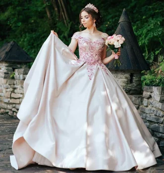 Šviesiai Rausvos Quinceanera Suknelę 2021 Off Peties Blizgančiais Karoliukais Valymo Traukinio Šalis Princesė Saldus 16 Suknelė Vestidos De 15 Años