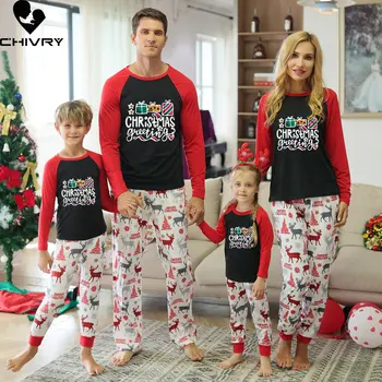 Kalėdų Pižamos Šeimos Atitikimo Komplektus Tėvas, Motina & Vaikams Baby Kalėdos Sleepwear naktiniai drabužiai Mamytė ir Man Pižama Nustatyti Drabužių