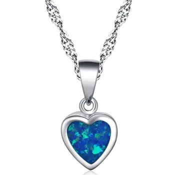Mados Blue Opal Širdies Pakabukas Kaklo Grandinės Karoliai Moterų Žavesio Papuošalai Valentino Dienos Dovana Collares De Moda 2021