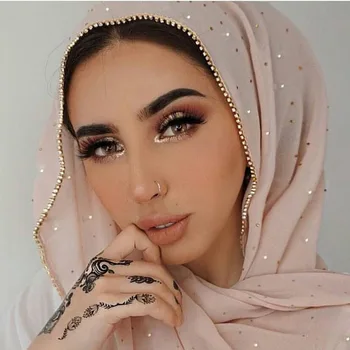 Naujų Moteris mados burbulas šifono grandinės šalikas paprastas kalnų krištolas musulmonišką hidžabą galvos skara wrap bandana foulard femme