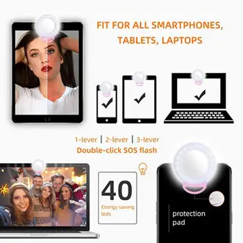 RGB Selfie LED Žiedo Šviesos Ratas Mini Mobilusis Telefonas Šviesos Lempa Ant Telefono Įkrovimo Clip-on Makiažo Veidrodėliai Užpildyti