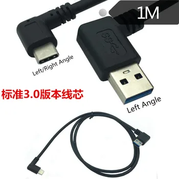 25cm 1m 90 Laipsnių USB Kabelis USB 3.0 Kairėje Male į USB 3.1 C Tipo Vyrų stačiu Kampu Sync Mokestis Konverteris Adapteris Duomenų Kabelis Lašas