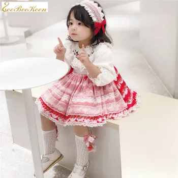 Pavasarį Vaikų ispanijos Princesė Dress Baby Girl Lolita Sluoksniuotos Suknelė Mielas Braškių suknelė vaikams Drabužių Mergaičių Saldus lolita dress
