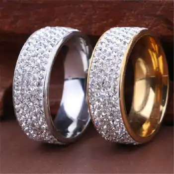 Žiedas Iš Nerūdijančio Sz6-12 Aukso Juosta Sidabro Spalvos Plieno Vestuvių Vyrų/Moterų Kristalų