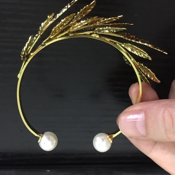 Prabangių Daugiasluoksnių Lapų Aukso Apyrankės Moterims Vario Aukso Spalvos Perlais