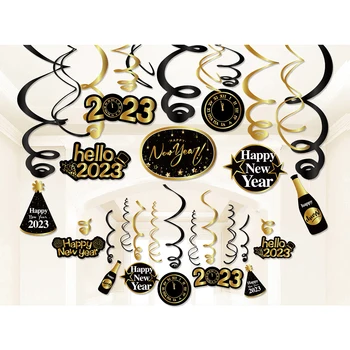 30pcs PVC Aukso Prabangos Sveiki 2023 Laimingų Naujųjų Metų Šaliai Lubų Kabo Swirls Kalėdų Vakarėlį Prekių Sienų Dekoravimo Spirale