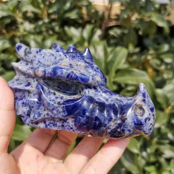 Natūraliai Mėlyname Sodalite Drakono Galvos Kaukolės Gydymo Kristalų Drakono Galva Dekoras
