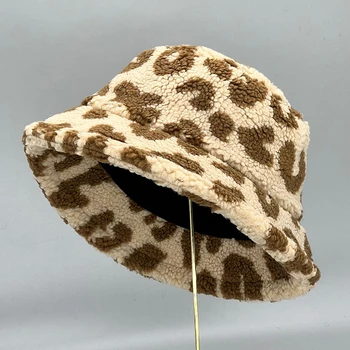 Ėriukų Dirbtiniais Kailiais Kibiro Kepurę Žiemą Šiltas Leopard Aksomo, Skrybėlės Moterims Lady Tirštėti Bob Panama Lauko Žvejys Skrybėlės, Kepurės Mergaitėms