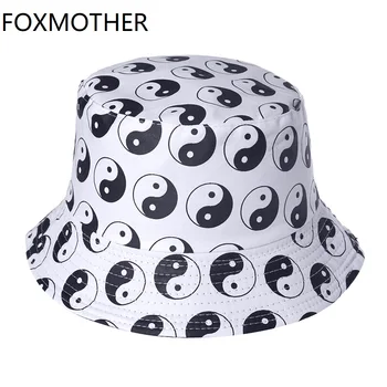 FOXMOTHER Naujas Mados Balta Chi Kinijos Tai Ji Schema Kibirą Skrybėlės Žvejybos Kepurės Panama Moterys Vyrai Hip-Hop Gorras Casquette