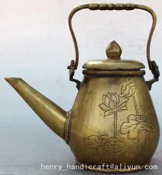 Antikvariniai Čing Dinastija Lotus vario arbatos puodą,ranka Raižyti,apdailos amatai /surinkimo ir puošmena,su žyma