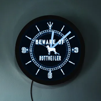 Saugokitės Rottweiler LED Neon Poveikis Modernaus Dizaino Sieninis Laikrodis Rottweiler Sieninis Laikrodis Su LED apšvietimo Dovana
