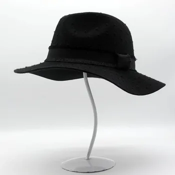 Klasikinės Juodos spalvos Fedora Platus Kraštų Paprasta Bažnyčia Derby Top Hat Panama Kietas Jaučiausi Fedoras Skrybėlė Vyrų, Moterų Vilnos Džiazo Bžūp