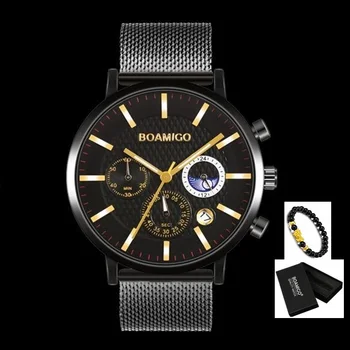 BOAMIGO Naujas Chronograph Laikrodžiai Vyrams Prabanga Vandeniui Kvarco Verslo Vyrų Žiūrėti Atsitiktinis Vyrų Laikrodis 