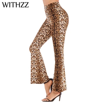 WITHZZ Pavasario Vasaros Leopard Užsiliepsnojo Kelnės Moterų Dryžuotas Aukšto Juosmens Gyvatė Modelio Plataus Kojų Kelnės